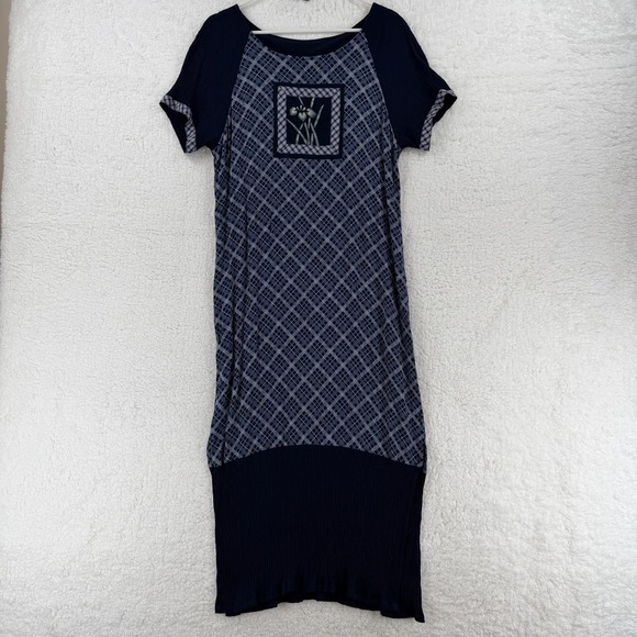 Lisa Marie Fernandez Dresses & Skirts - Vintage Lisa Maru Dress Womens Medium Blue Plaid Rayon Floral Patch Hawaii 90s